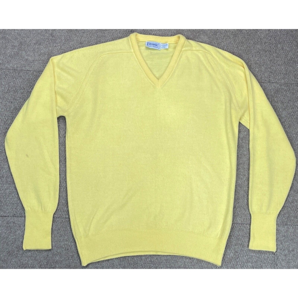 Etonic Sports Apparel Vintage Men's V-Neck‎ Yellow Sweater Size Large